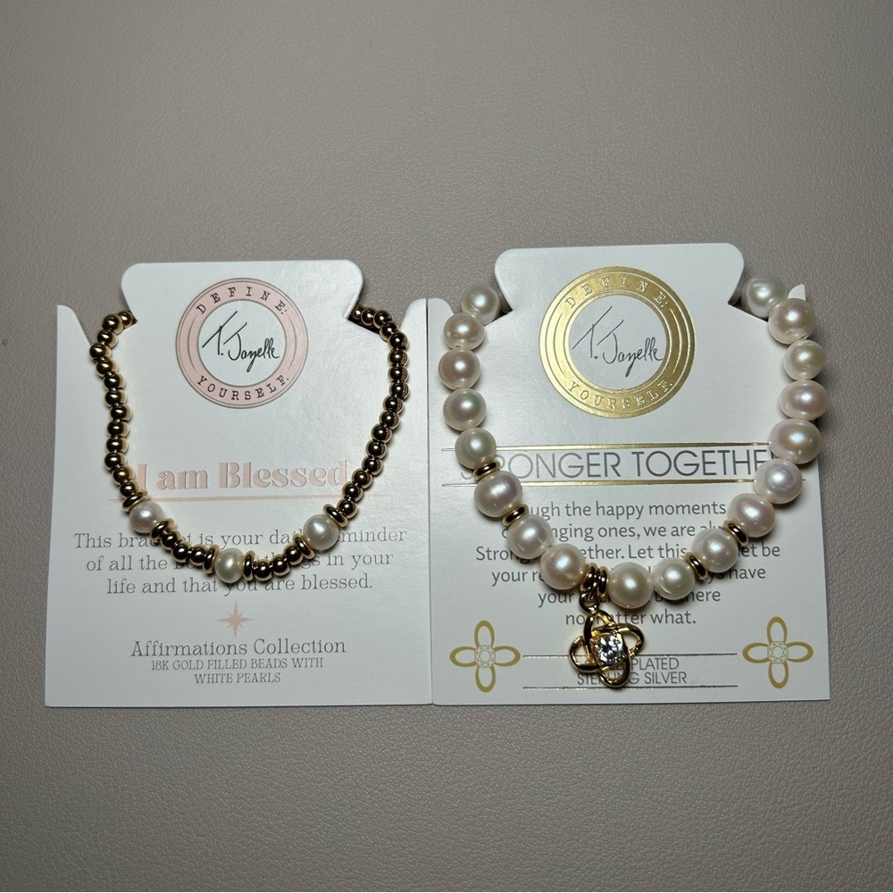 T Jazelle White Pearl Stronger Together & Gold White Pearl Affirmations Bracelet